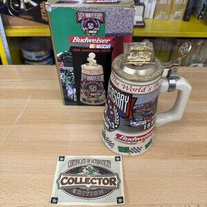 Budweiser NASCAR 50th Anniversary Stein with Box and Certificate of Authenticity